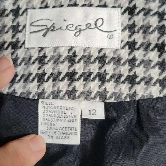 SPIEGEL Black and White Houndstooth Wool MId Length Jacket Size 12 - Picture 8 of 8